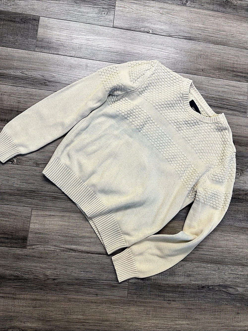 L.O.G.G. by H&M Crewneck Textured Knit Sweater in Cream
